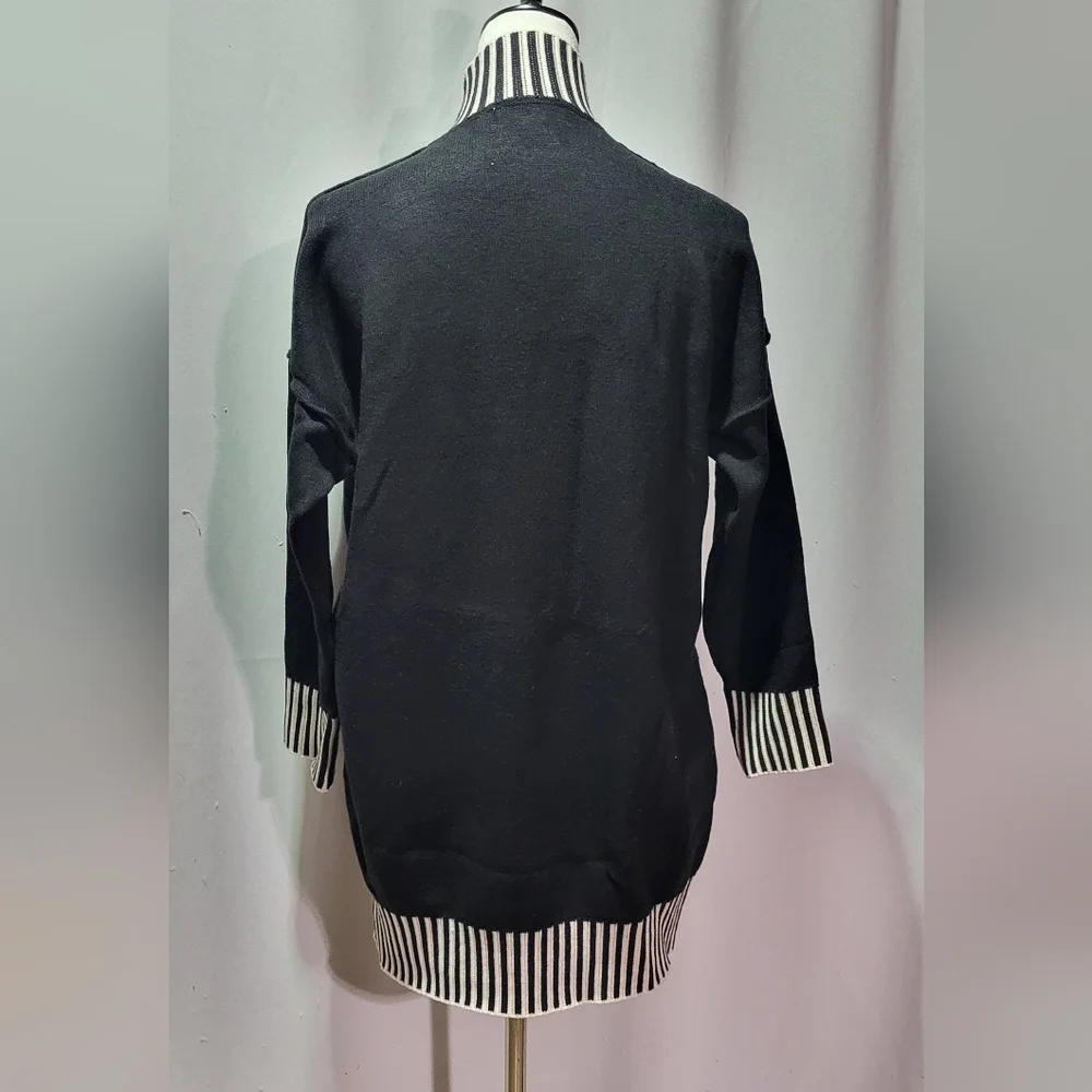Pullocardi Black Sweater Dress Striped Trim Mock Neck Size M - Picture 7 of 9